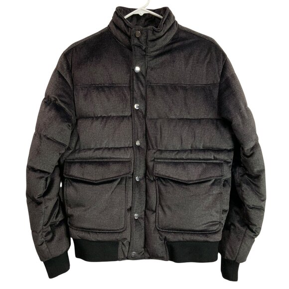 Zara Puffer Jacket Black Quilted Snap Front Utility Pockets Ribbed Hem Size M - Picture 1 of 5